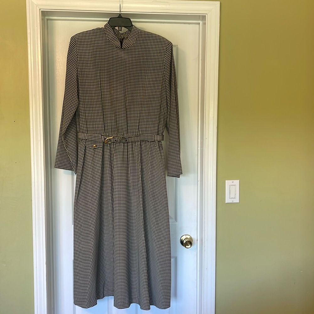Talbots Black and White Houndstooth Maxi Dress